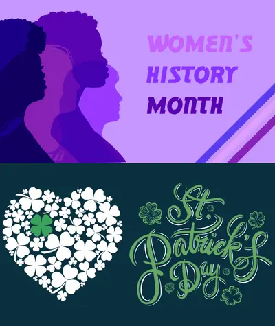 graphic signs celebrating st. patricks day and womens history month